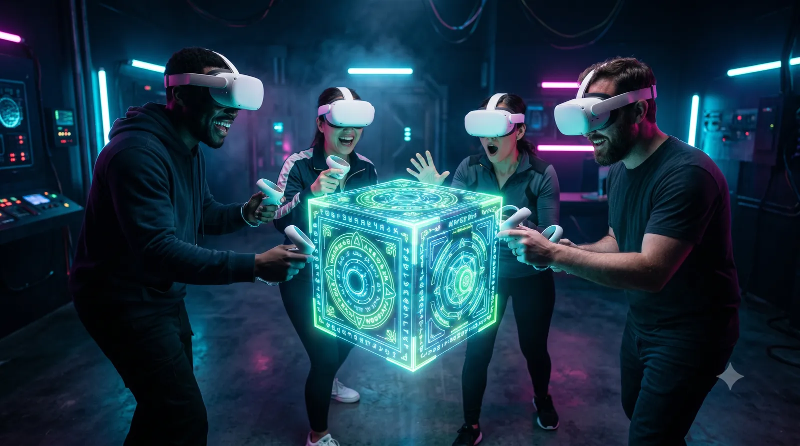 Friends sharing a VR session at Wondergate